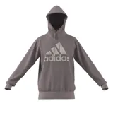 Buzo hoodie Adidas Essentials Logo Lineal color gris topo con logo Adidas plateado en el pecho.