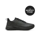 Championes deportivos Hi-Tec modelo Brett, color negro, con tecnología Memory Foam, capellada de malla transpirable con refuerzos sintéticos y cordones tono sobre tono.