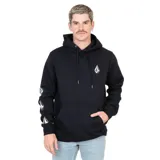 Canguro negro con capucha y cordones ajustables, bolsillo tipo canguro y logo Volcom estampado en el pecho y en la manga izquierda.