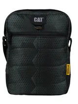 Bolso bandolera Cat modelo Ryan, color negro con estampado geométrico sutil. Cuenta con compartimento principal con cierre, bolsillo frontal con cremallera, bolsillo trasero con velcro y detalle de logo de la marca en el frente.