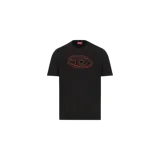 Remera Diesel de manga corta color negro, con cuello redondo y el logotipo ovalado de la marca estampado en el pecho en tono rojo.