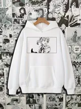 Canguro blanco con capucha y bolsillo delantero, con estampado de Atsushi Nakajima del anime Bungō Stray Dogs.