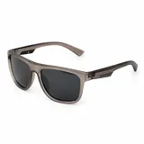 Lentes de sol polarizados de diseño clásico, con armazón de acetato transparente en tono gris y cristales oscuros.