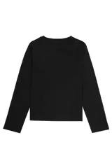 Remera básica negra de manga larga con cuello redondo y corte regular, confeccionada en tejido de punto liso de algodón.