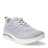 Championes deportivos de tejido de punto en color gris claro, con cierre de cordones y suela blanca con detalles en gris.