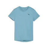 Remera deportiva Puma de entrenamiento, color celeste con efecto jaspeado. Presenta cuello redondo, mangas cortas y el logo de la marca estampado en el pecho.