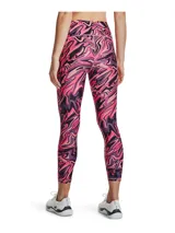 Calza deportiva de tiro alto con diseño estampado de ondas en tonos fucsia, violeta y negro. Cuenta con tecnología HeatGear para absorción de sudor, costuras planas ergonómicas y bolsillo lateral.