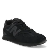 Championes urbanos New Balance modelo 574, color negro. Presentan una construcción en gamuza y malla, con el logo N característico en los laterales y entresuela con tecnología ENCAP para mayor amortiguación.