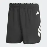 Short deportivo Adidas de running, color negro con las icónicas tres bandas laterales en color blanco. Cuenta con cintura elástica con cordón de ajuste, bolsillo trasero con cierre y tecnología Clima365 para mayor transpirabilidad.