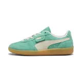 Championes Puma Palermo Vintage, color verde agua con detalles en beige y suela color caramelo.