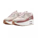Championes Nike Air Max 90 color rosa con detalles en gris y suela blanca con detalles en marrón.