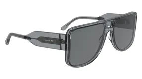 Lentes de sol unisex Lacoste modelo 6056, con montura cuadrada gris transparente y lentes grises.