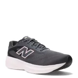 Championes de running New Balance 680 V9 para mujer, en color gris oscuro con la característica 'N' en los laterales bordeada en rosado y entresuela blanca.