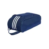 Bolso Adidas azul marino para championes, con logo y tres tiras blancas.