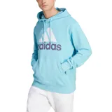 Canguro Adidas Essentials French Terry celeste con capucha, logo estampado en el pecho y bolsillo tipo canguro.