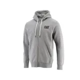 Campera Caterpillar de hombre, color gris, con cierre frontal, capucha con cordones ajustables y logo de la marca estampado en el pecho.