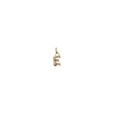 Dije dorado con forma de letra E mayúscula, bañado en oro de 18k, con argolla para colgar.