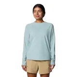Remera deportiva de manga larga Columbia Wild Cast Sun Shirt, color celeste, con tecnología Omni-Wick, Omni-Freeze y Omni-Shade UPF 50, cuello redondo y aberturas para los pulgares en los puños.