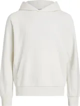 Buzo con capucha color blanco, con bolsillo tipo canguro y logo bordado en el pecho.