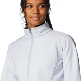Campera softshell Columbia modelo Kruser Ridge III Softshell color gris, con cuello alto, cierre frontal completo y bolsillos laterales con cierre. Confeccionada con tecnología Omni-Shield que repele la humedad y resiste el viento.