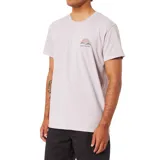 Remera violeta de manga corta con cuello redondo y estampado pequeño en el pecho con un arcoíris y el texto "Keneos by Katin".