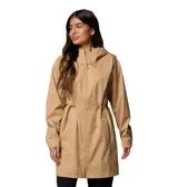 Campera impermeable Columbia con tecnología Omni-Tech y costuras selladas. Presenta capucha con visera, cierre frontal bidireccional, cintura ajustable con cordón, bolsillos laterales con cierre y puños ajustables.