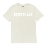 Remera de cuello redondo y manga corta, color beige, con el logo de la marca Caterpillar estampado en el frente.