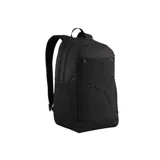 Mochila Puma Buzz de 28 litros, color negro, con compartimentos principales con cierre, bolsillo frontal con cierre, bolsillos laterales de red y logo de la marca en relieve.