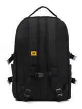 Mochila urbana Caterpillar modelo Sao Paulo, color negro con detalles en amarillo. Cuenta con múltiples compartimentos, bolsillo acolchado para laptop, correas de compresión laterales y correas de hombro ajustables.
