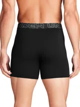 Pack de tres boxers Under Armour de corte largo, color negro, con cintura elástica con el logo de la marca en gris.