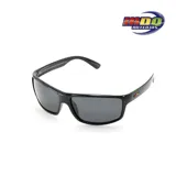 Lentes de sol MDQ Mundaka con montura rectangular negra y lentes grises.