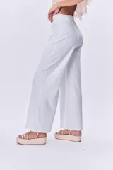 Pantalón palazzo blanco de lino, talle único (abarca de S a L).