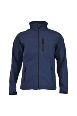 Campera de neopreno azul con cuello alto, cierre frontal completo y bolsillos laterales con cierre. Presenta un bolsillo adicional en el pecho y puños ajustables con velcro.