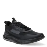 Championes deportivos de color negro con diseño moderno, confeccionados en malla y materiales sintéticos. Presentan suela con cámara de aire visible en el talón y cierre mediante cordones.