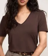 Blusa básica de manga corta y escote en V, color verde lima pálido.