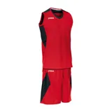 Conjunto deportivo Joma de básquetbol, modelo Space, color rojo con detalles en negro. Incluye camiseta sin mangas y short.