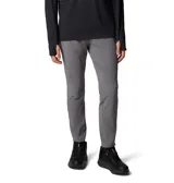 Pantalón técnico de senderismo color gris, con cintura elástica, rodillas articuladas, bolsillos funcionales y cremalleras en los tobillos para mayor comodidad.