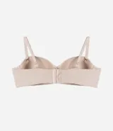 Soutien strapless color marrón, con copa hueca estructurada y tirantes finos extraíbles ajustables.