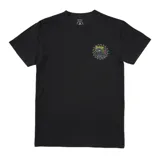Remera Volcom ABG Skate Vitals Provoster Tee de manga corta, color negro, con cuello redondo y pequeño gráfico estampado en el pecho que representa una tela de araña con un personaje animado.
