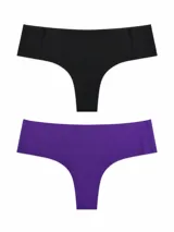 Pack de dos bombachas tipo vedetina sin costuras, una de color negro y otra de color violeta.