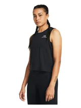 Musculosa deportiva Under Armour Vanish para mujer, color negro con logo blanco en el pecho.