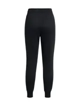 Pantalón de jogging negro Under Armour para mujer, confeccionado en tejido fleece suave y cómodo. Presenta cintura elástica con cordón ajustable, puños acanalados y logo de la marca estampado en la pierna izquierda.
