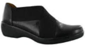 Zapatos casuales de mujer color negro, con diseño de corte bajo, elásticos laterales para mayor ajuste y suela de goma antideslizante.