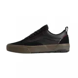 Championes Vans modelo Skate Old Skool con tecnología Wafflecup, color negro con detalles en marrón oscuro. Presentan una combinación de materiales en la capellada, incluyendo gamuza y tela técnica, con la clásica banda lateral de la marca y suela de goma reforzada.