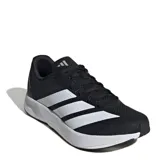 Championes de running Adidas Duramo RC 2, color negro con las icónicas tres tiras laterales en blanco y suela de goma blanca con tecnología Lightmotion. Presentan un diseño de malla transpirable y cierre con cordones.