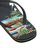 Chancletas Reef modelo Seaside Prints Retro Horizon, de color negro con diseño estampado en la planta y tiras finas con el logo de la marca en relieve.