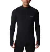 Capa base técnica Columbia de manga larga con cierre frontal parcial y cuello alto. Presenta un diseño ajustado con costuras ergonómicas, aberturas para los pulgares en los puños y logo de la marca estampado en el pecho.