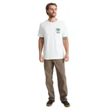 Remera blanca de manga corta con pequeño estampado frontal de palmera y texto de la marca Roark.