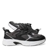 Championes negros de estilo running, con detalles en gris y suela blanca.