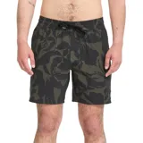 Short de baño Volcom con estampado de estilo camuflado floral en tonos verde militar y negro, cintura elástica con cordón ajustable negro.